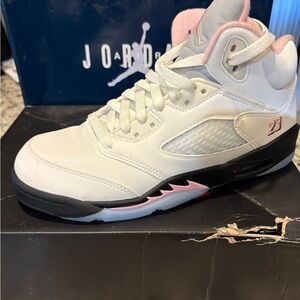 Jordan White and Pink High-Top Sneakers